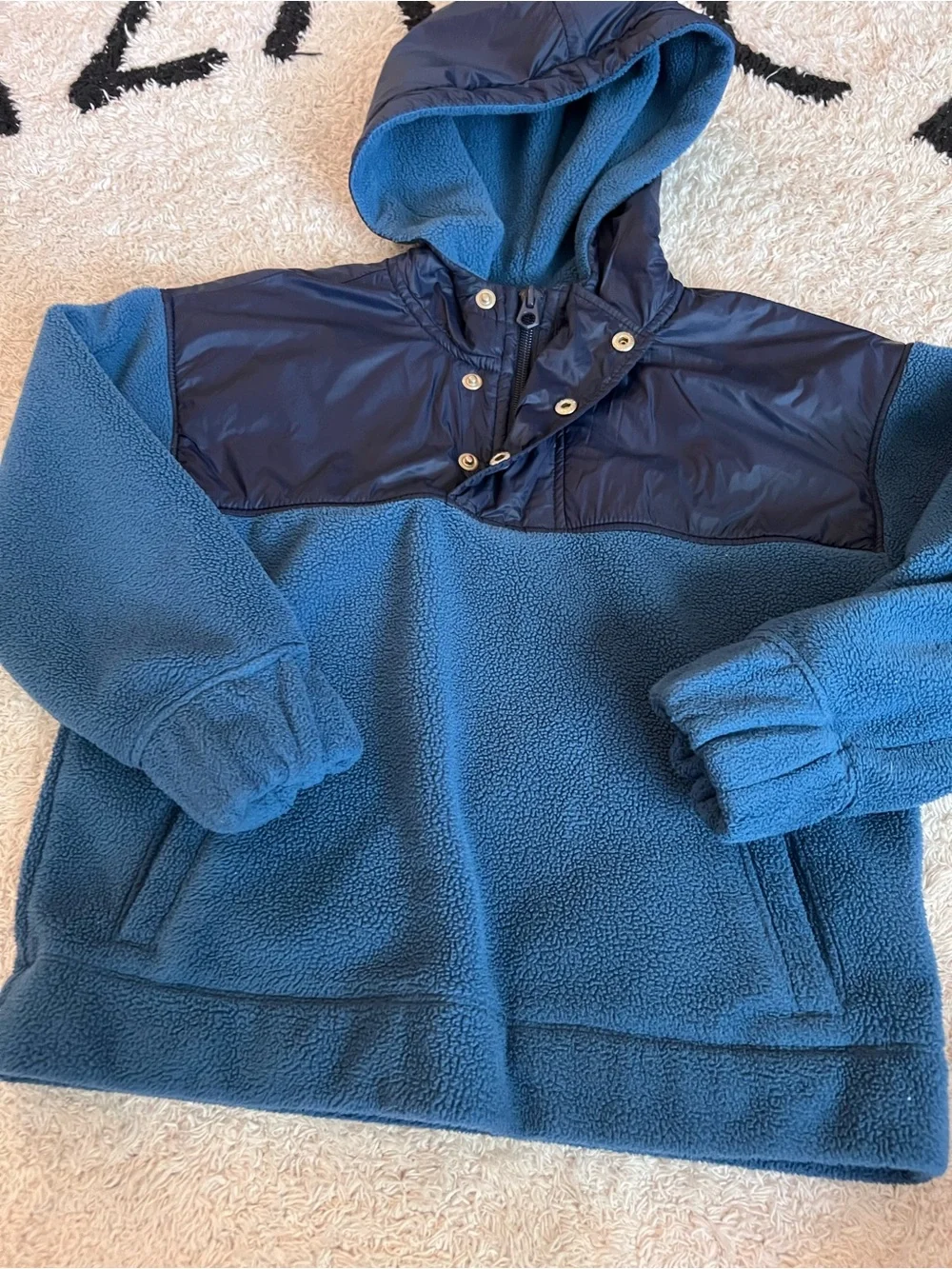 GAP Blue Hooded Fleece Pullover with Navy Yoke